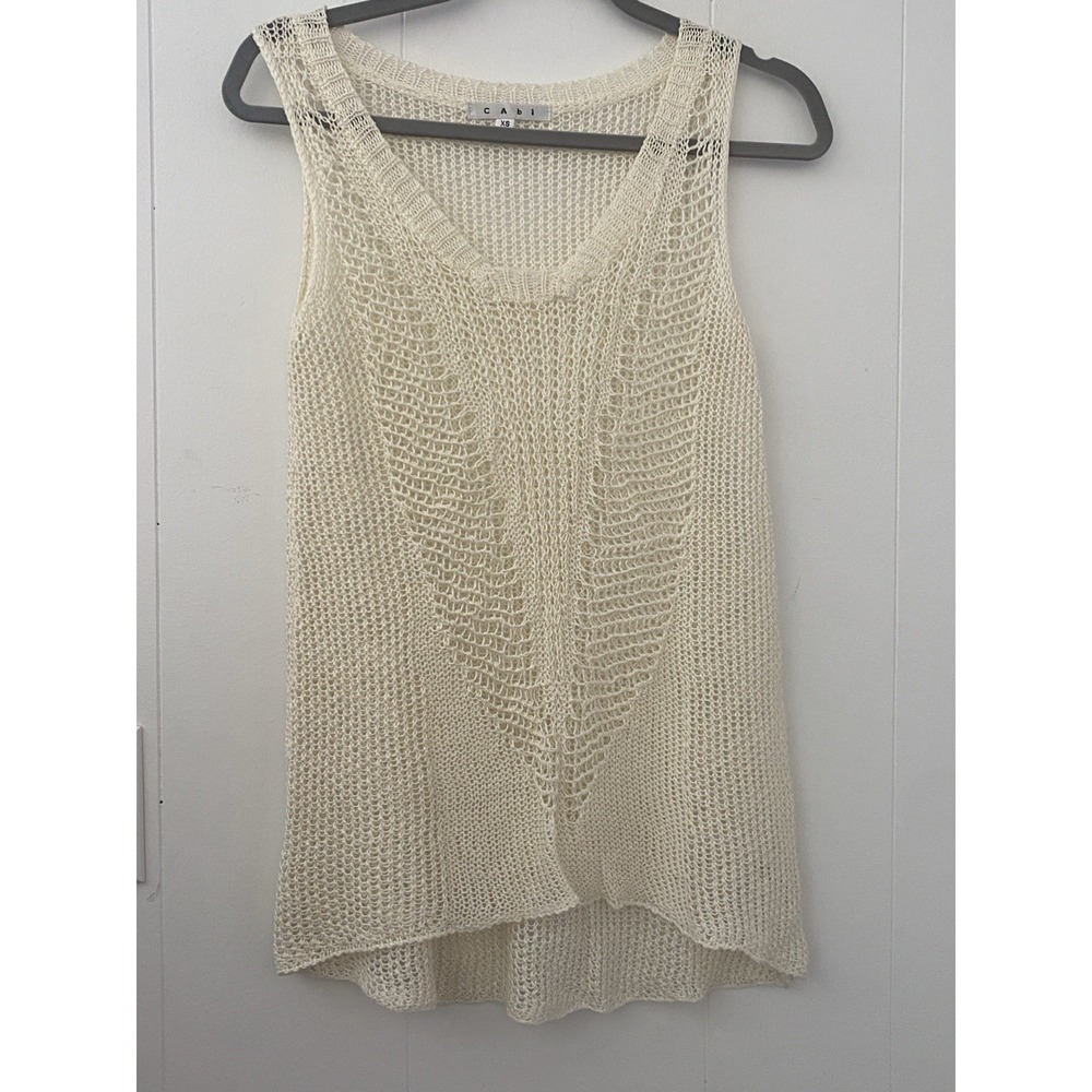 Cabi 100% Linen Open Crochet Knit Tank Sz XS Ivory Boho Festival Swim